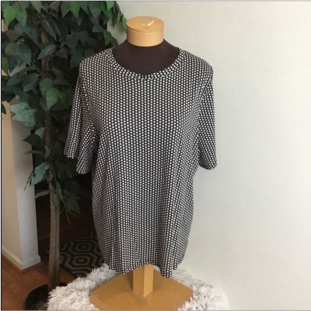 POPSUGAR XL Black White Star Print Short Sleeve Blouse New With Tags